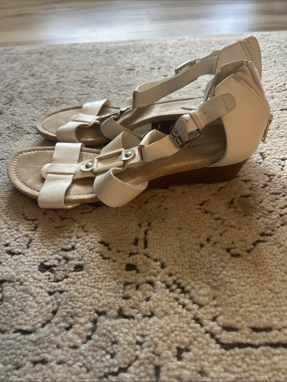 Women’s White T-Strap Buckle Sandals - Picture 2 of 6